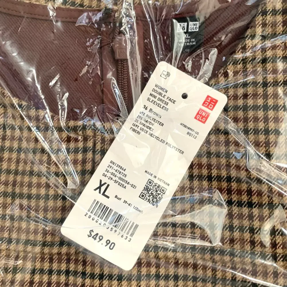 Uniqlo Double Face Mini Dress in Brown Check